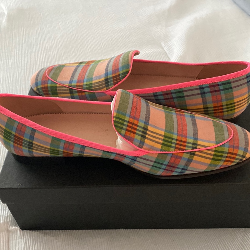 Women loafers ribbons plaid size 11